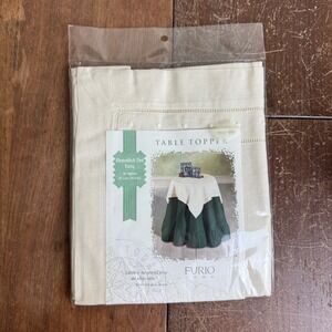 Furio Home NEW Hemstitch Dot Ecru Cream 36 inch Square Table‎ Topper